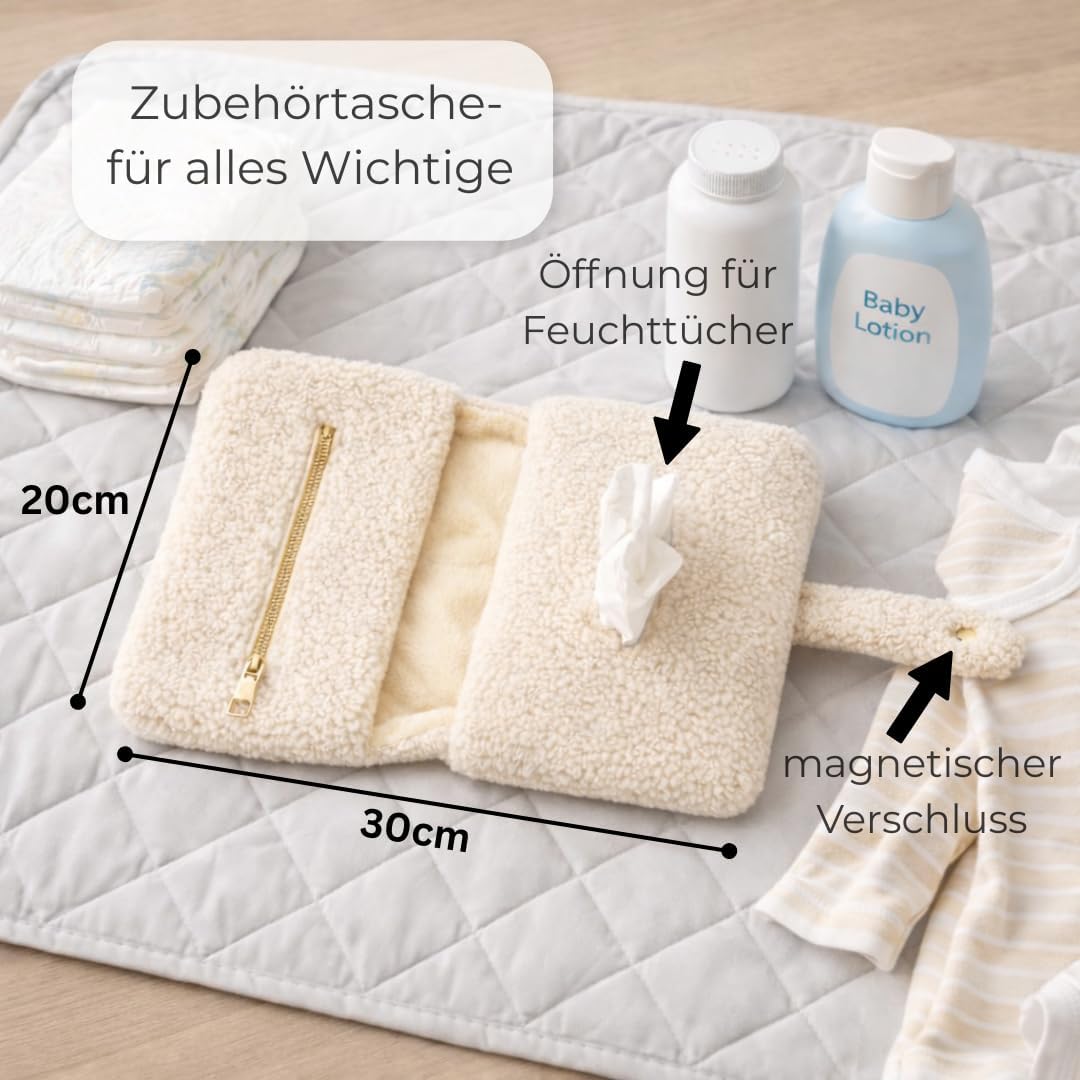 TALIDA Wickelkorb Teddy Set - Wickelorganizer mit Zubehörtasche – Aufbewahrungskorb für Feuchttücher