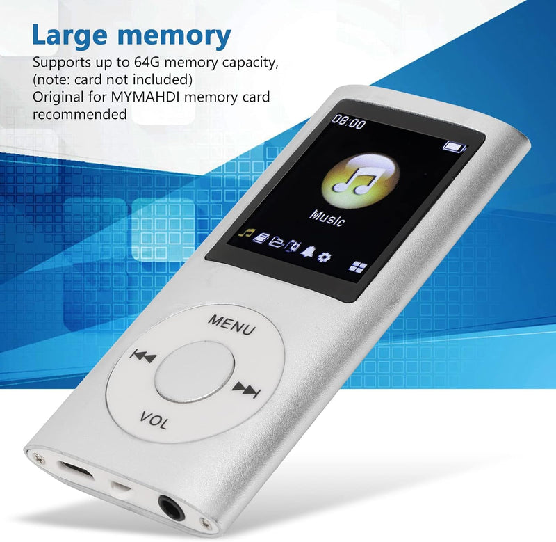 MP3 Player, 64 GB Tragbarer MP3 Player für Studenten, 1,8 Zoll LCD Bildschirm, Verlustfreier Sound,