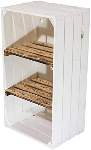 4 weisse Holzkisten mit 2 geflammten Mittelbrettern 68cm x 40cm x 31cm Zwischenbretter flambiert Obs