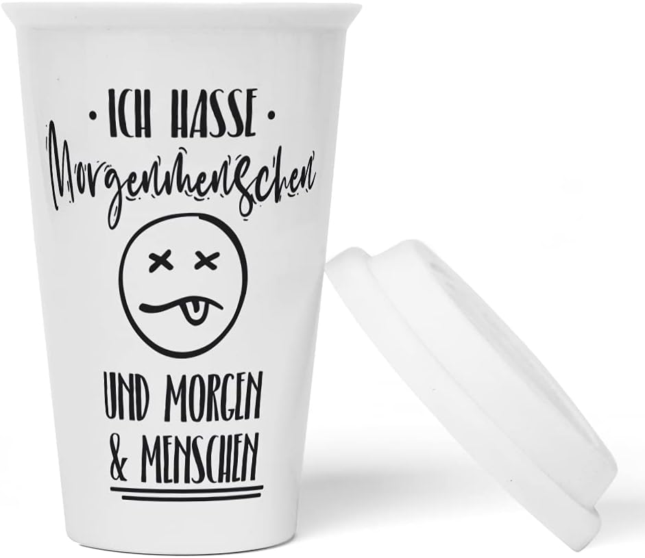 JUNIWORDS To-Go Becher mit Deckel, Ich hasse Morgenmenschen und Morgen & Menschen