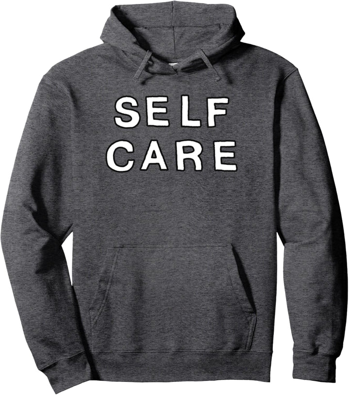 Trendy Self Care Simple Bold Text Black White Pullover Hoodie