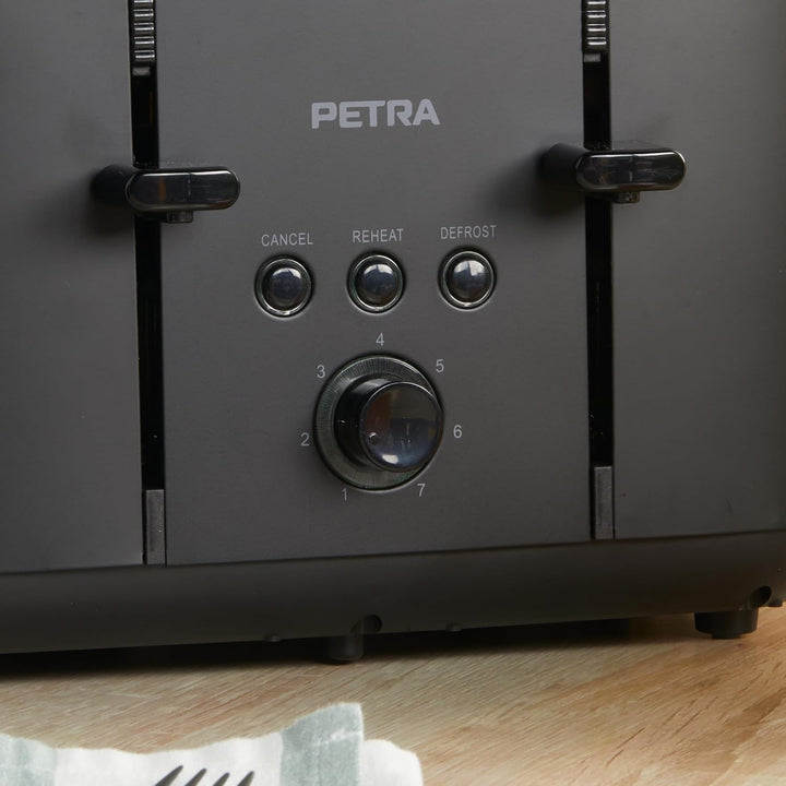 Petra PT5565MBLKVDE 4-Toastschlitze Toaster – selbstzentrierende Toastkammern für die Brotführung, A