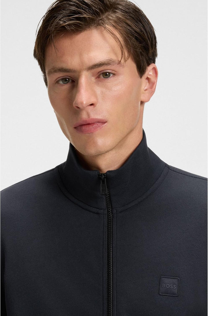 BOSS Herren Zestart Jacke aus Baumwoll-Terry mit Reissverschluss und Logo-Aufnäher S Dark Blue, S Da