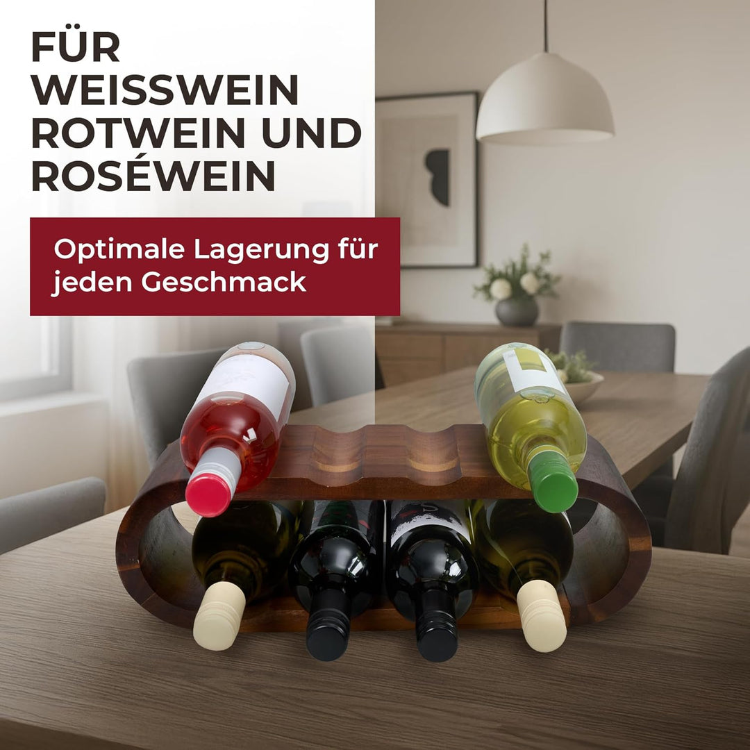 Modernes Weinregal Holz 8 Flaschen – Stilvolles Akazienholz Flaschenregal, 2 Etagen, platzsparend &
