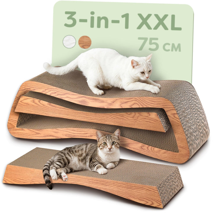 Kratzmöbel Kratzbrett Katze 3-teilig XXL 75cm – Besonders Kratzfeste Kratzpappe zur Krallenpflege –