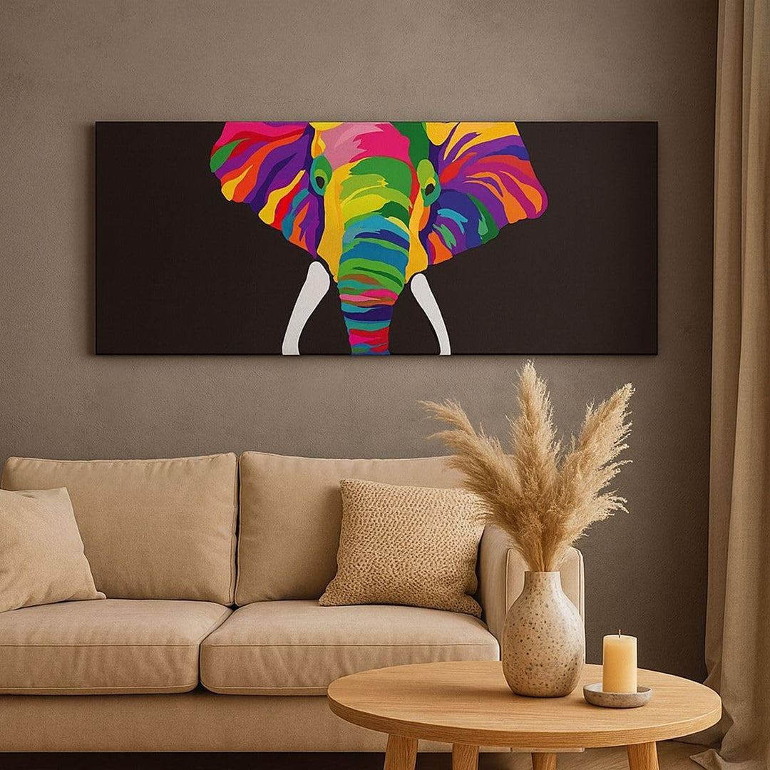 Panorama Bilder auf Leinwand Elefant spass bunt tier Leinwandbild 90x30cm Wandbilder Dekoration Wohn