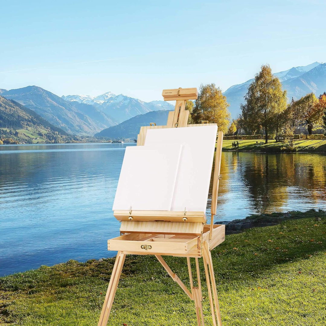 Artina Staffelei Holz Gross Leinwand bis max. 100cm Madrid – Malerstaffelei mit 90° Neigung - Tischs