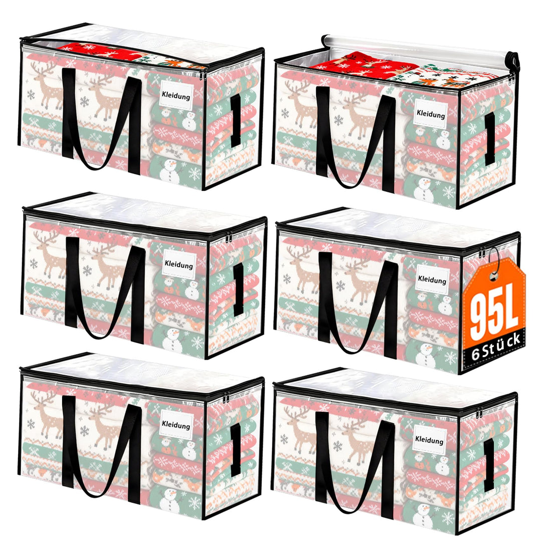 95L Grosse Aufbewahrungstaschen,6 Stück klar Aufbewahrungstaschen mit Deckeln,Heavy-Duty Umzugskarto