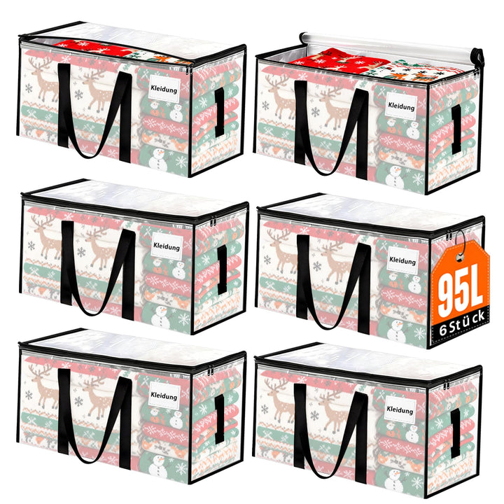 95L Grosse Aufbewahrungstaschen,6 Stück klar Aufbewahrungstaschen mit Deckeln,Heavy-Duty Umzugskarto