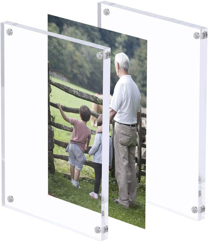 AMEITECH Acryl Bilderrahmen 15 x 20 cm, Magnetischer Acryl-Block Bilderrahmen, Desktop Rahmenlose Fo