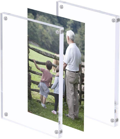 AMEITECH Acryl Bilderrahmen 15 x 20 cm, Magnetischer Acryl-Block Bilderrahmen, Desktop Rahmenlose Fo