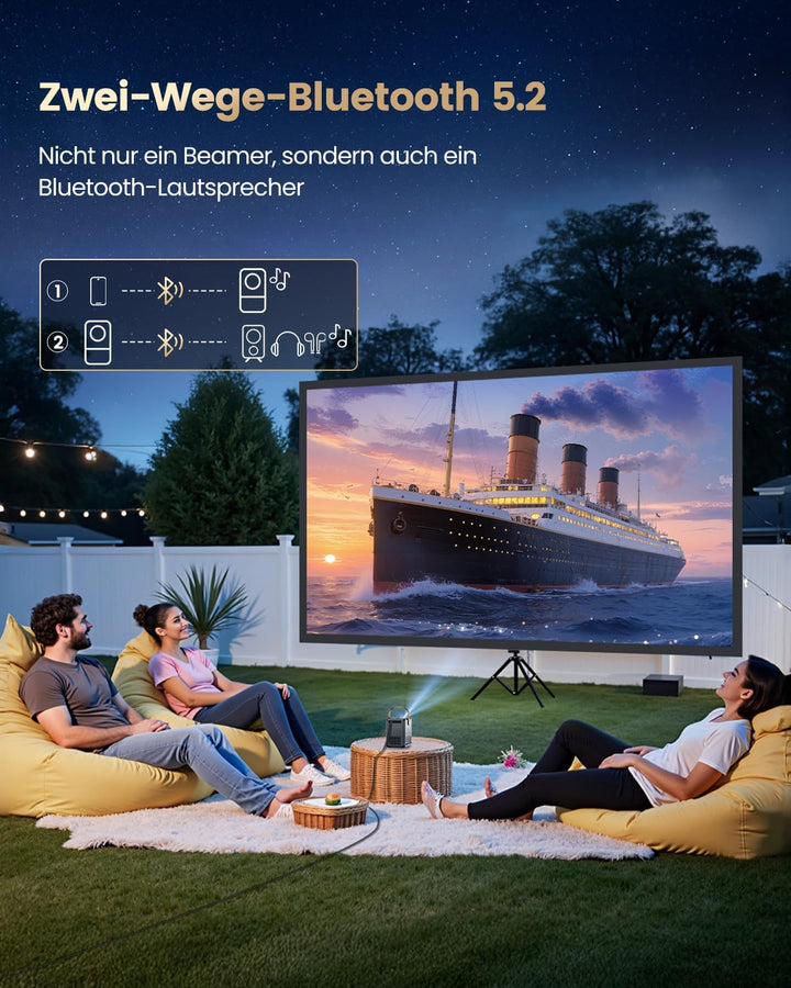 Mini Beamer 4K [Netflix Official|Dolby Audio] Smart Beamer Klein with WiFi6 2-Wege Bluetooth Full HD