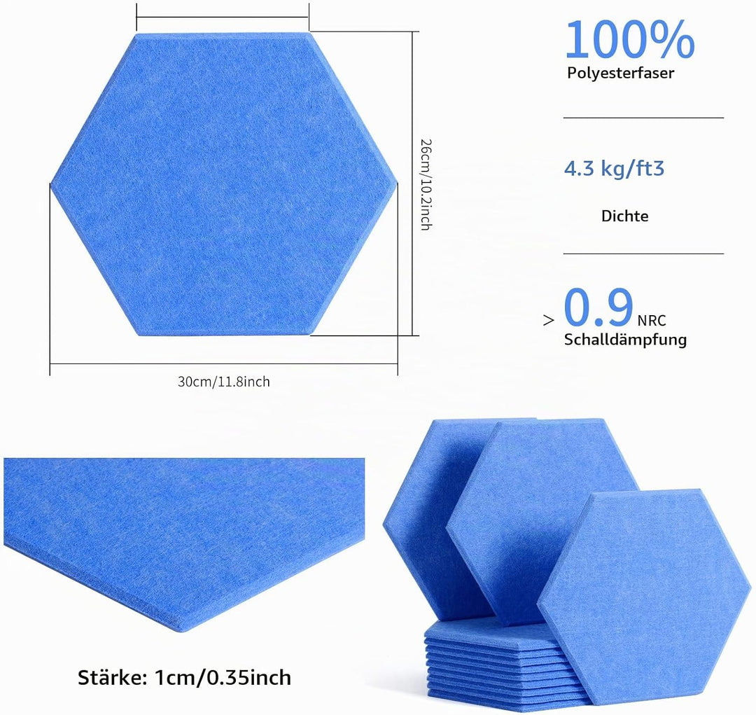 Rdutuok 12 Stück Akustik Panel,30x26x1cm Hexagon Akustik Absorber Schallschutzplatten Akustikpaneele