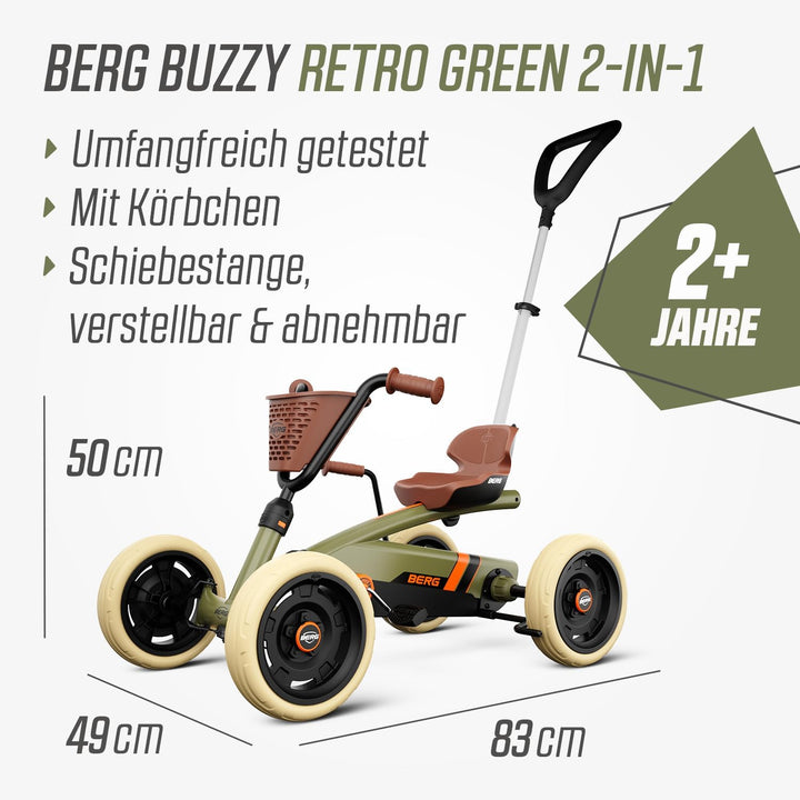 BERG Pedal-Gokart Buzzy 2-in-1 inkl. Schubstange | Gokart mit Freilauf | Tretfahrzeug für Kinder ab