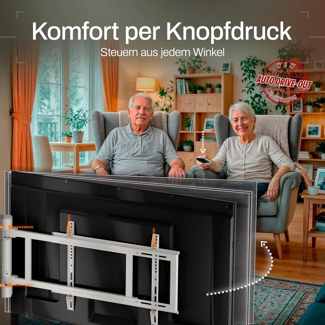 EasyLife – Elektrische, Schwenkbare TV-Wandhalterung mit Auto-Drive-Out, Ultraschlank 56mm, leiser M