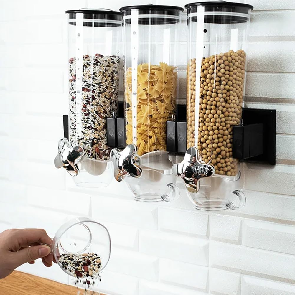 BAKAJI Dreifacher Müsli-Spender zur Wandmontage, Wandmontage, Spender für trockene Lebensmittel, Süs