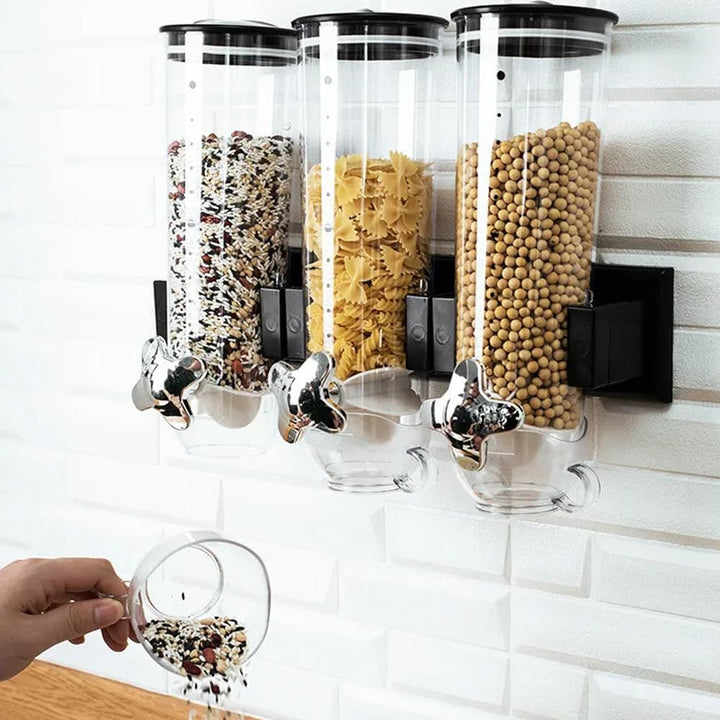 BAKAJI Dreifacher Müsli-Spender zur Wandmontage, Wandmontage, Spender für trockene Lebensmittel, Süs