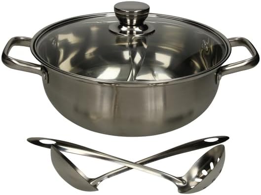 HOT POT Topf 2 Kammern Ø 28cm + 2 Löffel - Feuertopf - Fondue - Shabu Shabu