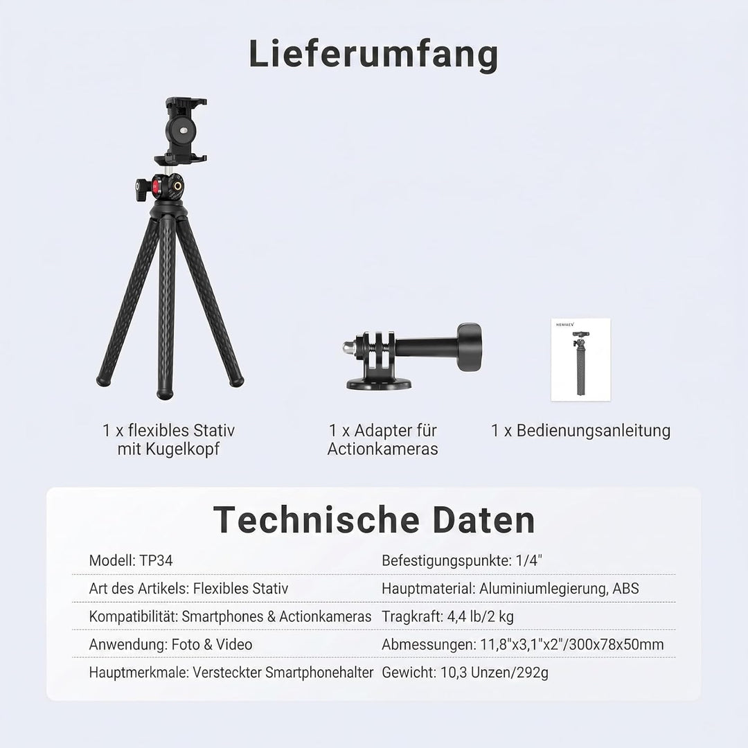 NEEWER Flexibles Handy Stativ, Kleiner Mini Kamera Webcam Tischständer, versteckter Handyhalter und