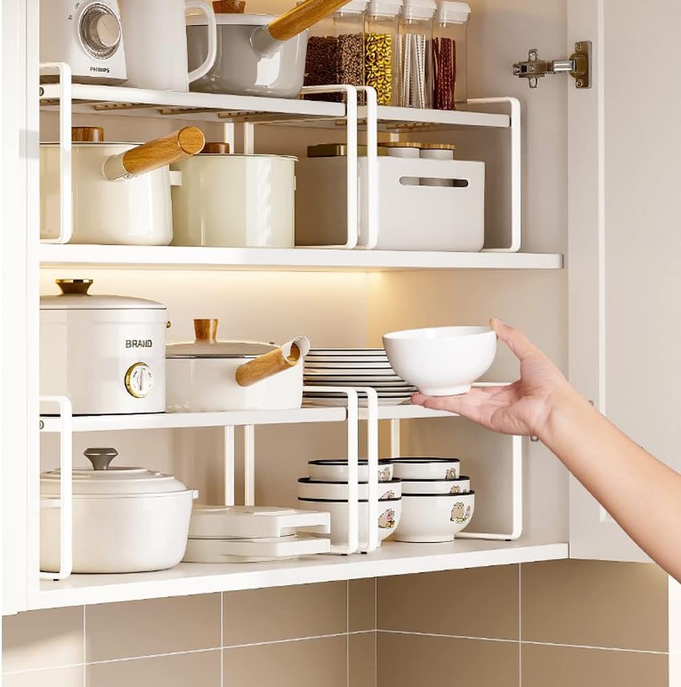 BAIEUEJO 2pcs Schrank Organizer Küchenschrank Organizer mit Anti-Rutsch Matte Küchen Organizer Regal