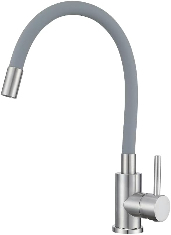 VBChome Küchenarmatur mit flexibler Grau Silikonbrause – Flexibler Wasserhahn mit Einhebelmischer fü