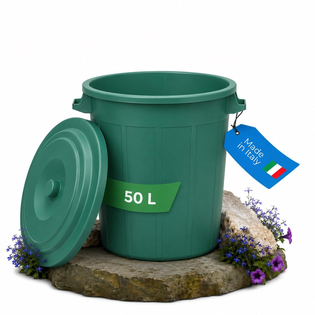 YourCasa Mülltonne 50L - Mülleimer mit Deckel verschliessbar - Tonne mit Trageriffen für Garten - Fu