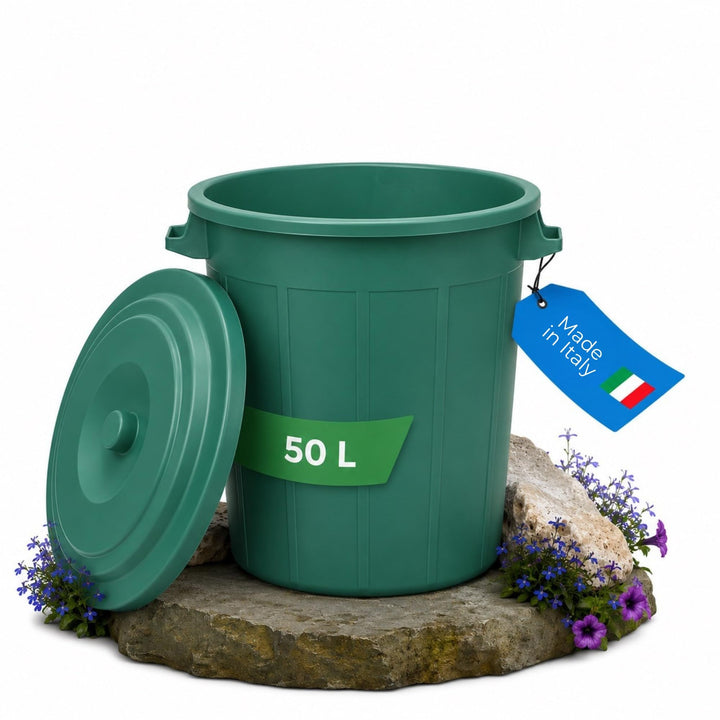 YourCasa Mülltonne 50L - Mülleimer mit Deckel verschliessbar - Tonne mit Trageriffen für Garten - Fu