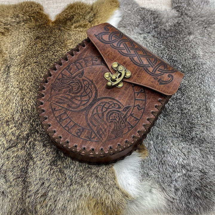 Braune geprägte Gürteltasche, Wikinger-Vintage-Leder-Fanny-Pack-Tasche, mittelalterliche LARP-Gürtel