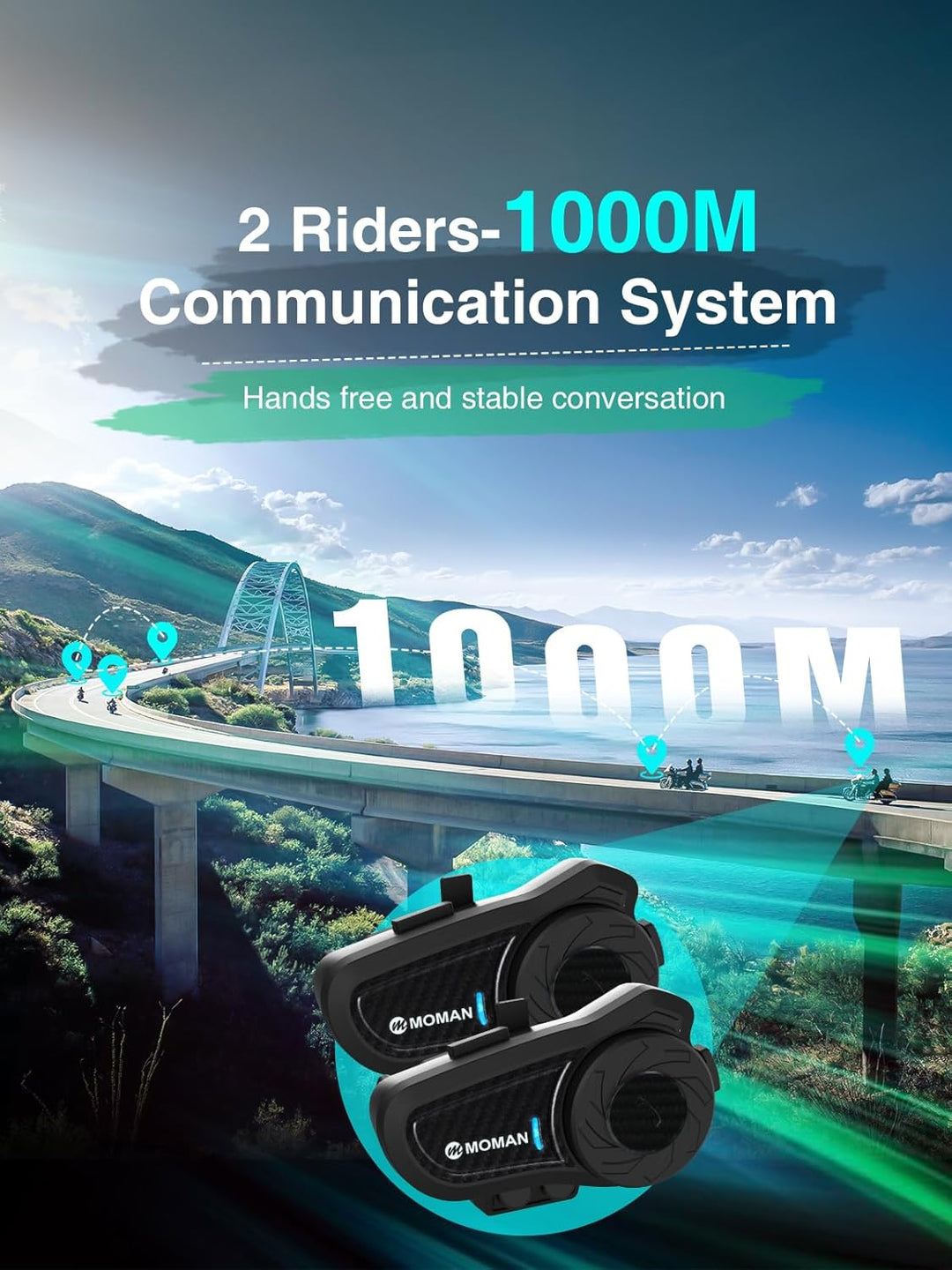 Moman Motorrad Intercom Headset, H2 Pro【1 Pack Carbonfaser】 Motorradhelm Gegensprechanlage Wireless