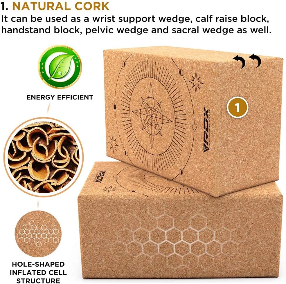 RDX Yoga Cork Block Set, High Density Eva Schaumstoff Rutschfester Blöcke, Leichtes Yogaklotz für Kö