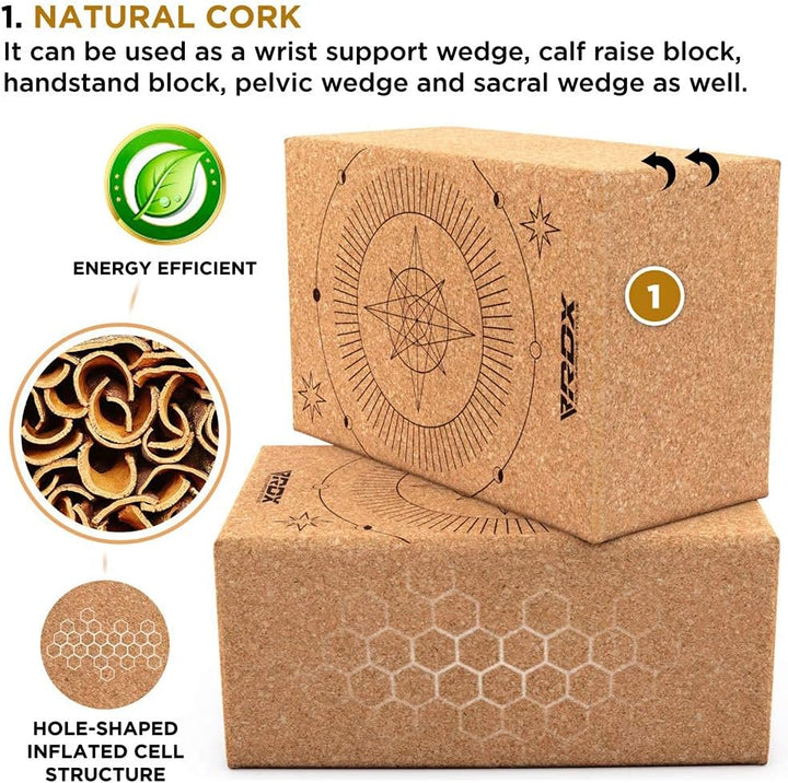 RDX Yoga Cork Block Set, High Density Eva Schaumstoff Rutschfester Blöcke, Leichtes Yogaklotz für Kö