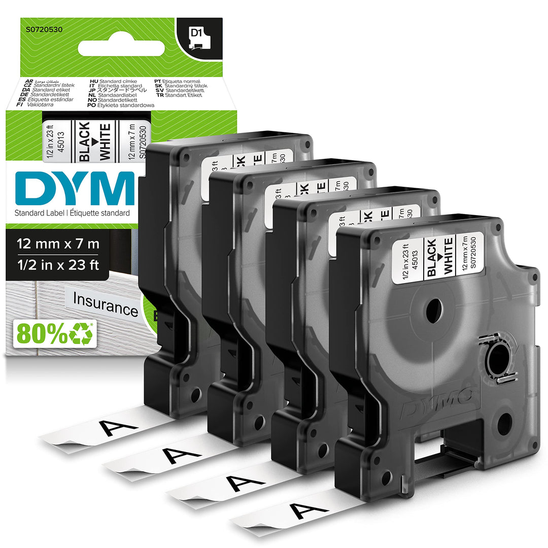 DYMO Original D1-Etikettenband | Schwarz Auf WeiÃŸ | 12 mm X 7 m | Selbstklebendes Schriftband | Für