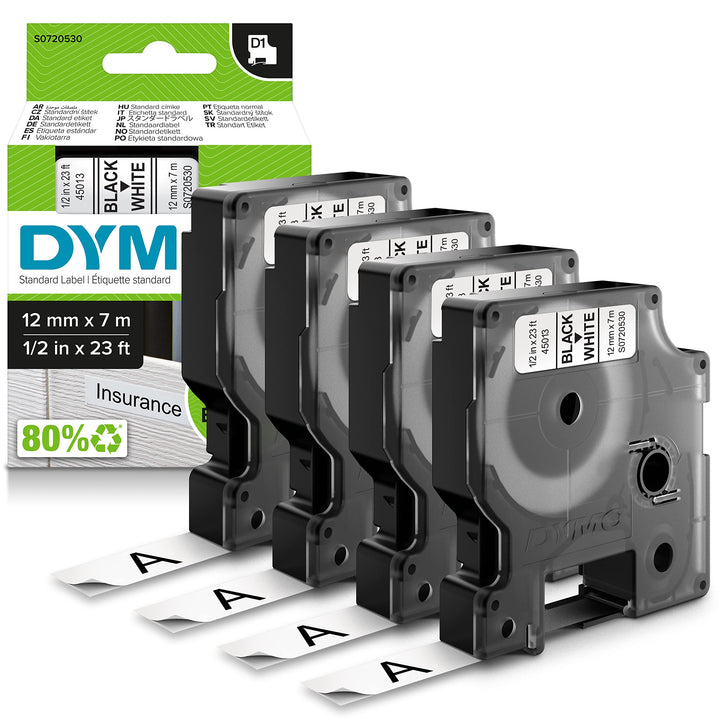 DYMO Original D1-Etikettenband | Schwarz Auf WeiÃŸ | 12 mm X 7 m | Selbstklebendes Schriftband | Für