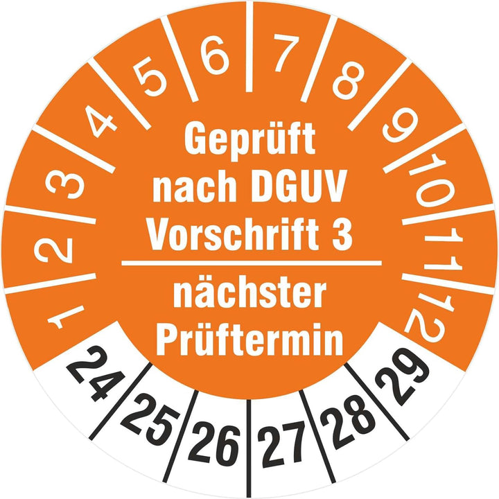 1000 Prüfplaketten 30 mm geprüft nach DGUV Vorschrift 3 nächster Prüftermin 2024-2029 Prüfetiketten