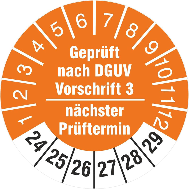 2500 Prüfplaketten 18 mm geprüft nach DGUV Vorschrift 3 nächster Prüftermin 2024-2029 Prüfetiketten