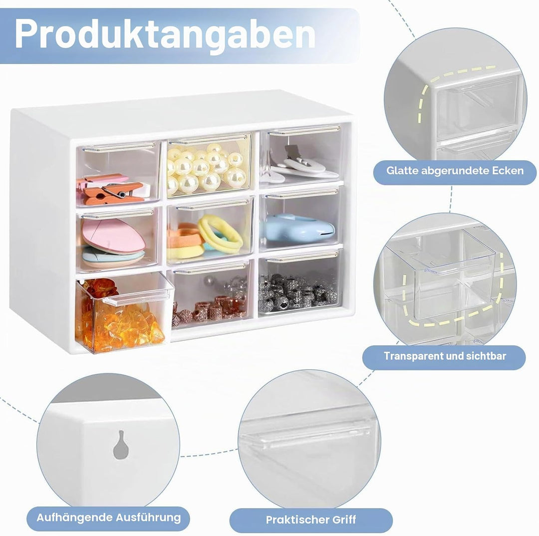 2 Stück Bastelbox Aufbewahrung mit 9 Mini Schubladen Organizer Desktop Aufbewahrungsbox Bastel Organ