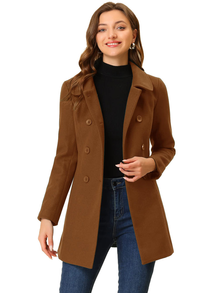 Allegra K Damen Coat Langarm Bubikragen Zweireiher Taschen Winter Trenchcoat Mantel S Dunkelbraun, S