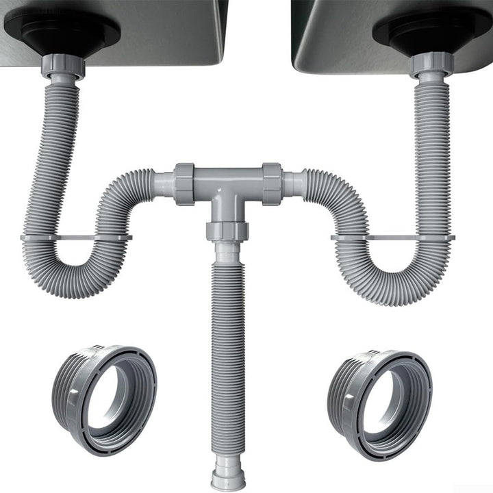 Verstellbares Doppel-Ablauf-Set, flexibles Abflussrohr, mit P-Trap-Design und Silikondichtungen für