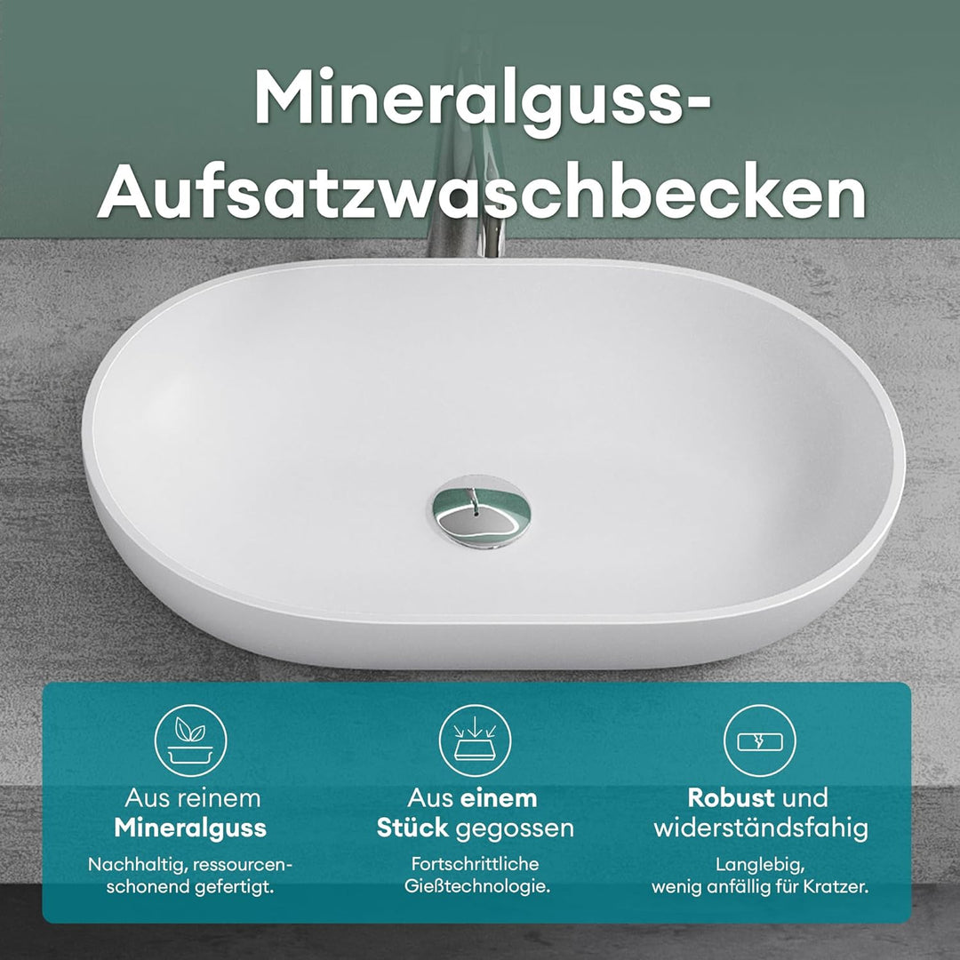 Mai & Mai Aufsatzwaschbecken Col808 in Weiss Matt Waschschale Waschbecken aus Gussmarmor, Weiss Matt