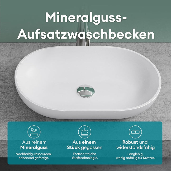 Mai & Mai Aufsatzwaschbecken Col808 in Weiss Matt Waschschale Waschbecken aus Gussmarmor, Weiss Matt