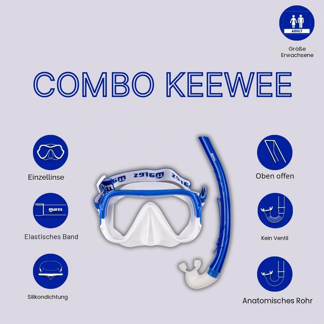 Mares Aquazone Combo Keewee, Combo bestehend aus Maske und Schnorchel für Erwachsene - Unisex Unisex