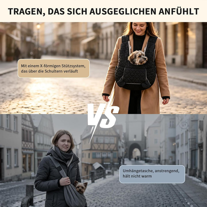 Wärme Haustiertrage für kleine Hunde und Katzen, fleecegefütterte Winter-Hundetasche mit verstellbar