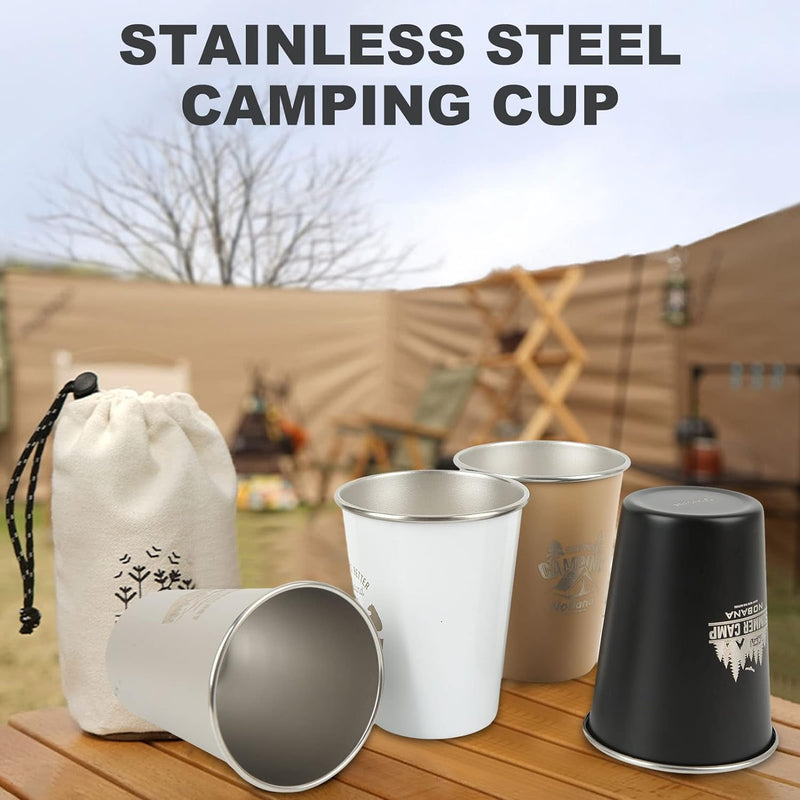 Gugxiom Pint Cup Campingbecher 12 Unzen Edelstahlbecher-Set, Leichtes 4-Farben-Picknick-Getränkebech