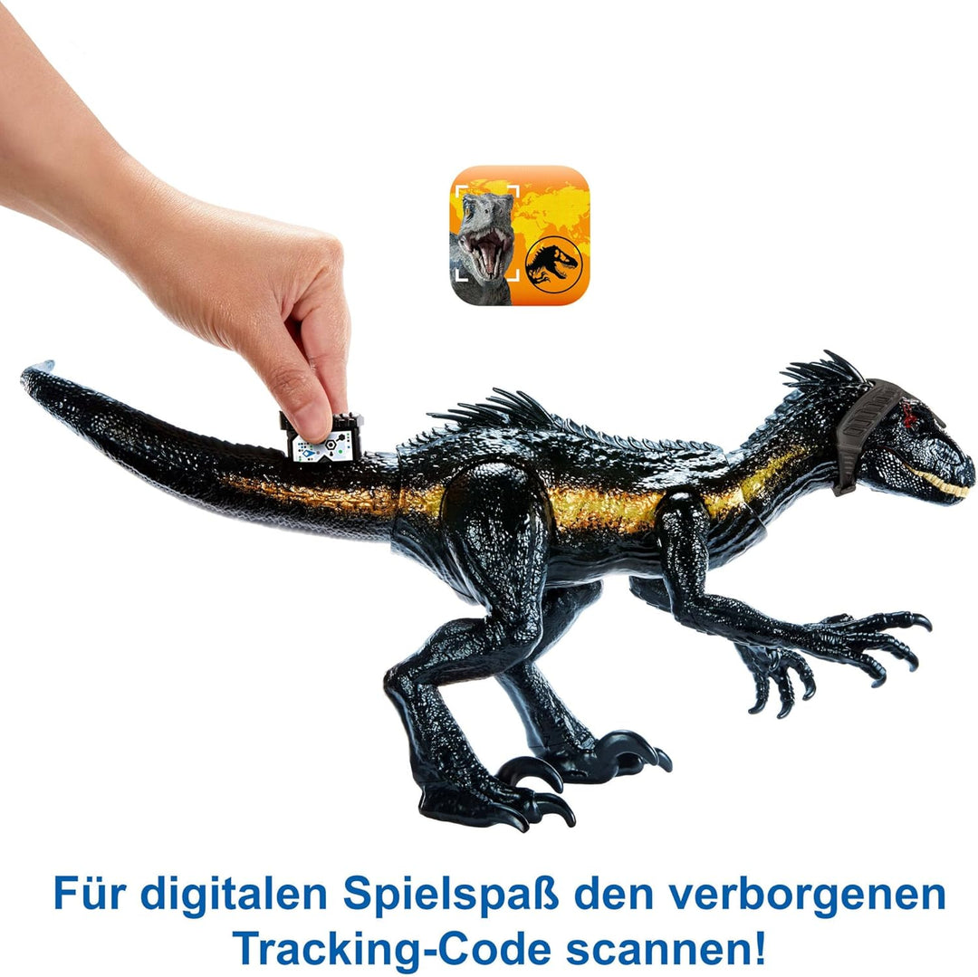 Jurassic World Dinosaurierfigur Indoraptor Track N Attack mit Ausrüstung für die Verfolgung und 3 An