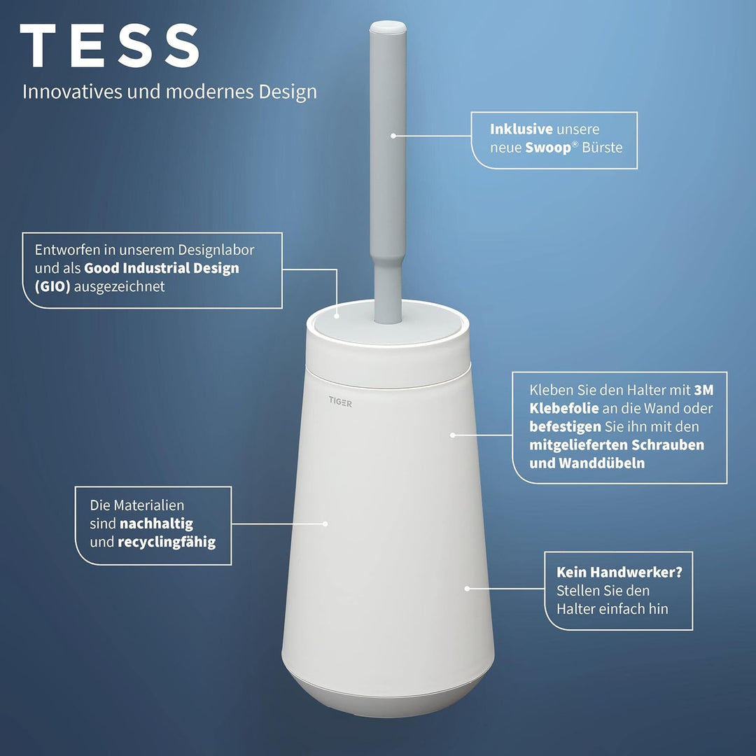 Tiger Tess Toilettenbürstenhalter mit flexibler Swoop WC-Bürste, WC-Bürstengarnitur freistehend oder
