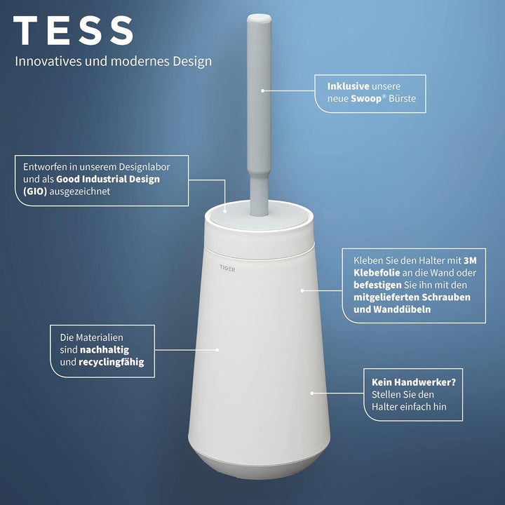 Tiger Tess Toilettenbürstenhalter mit flexibler Swoop WC-Bürste, WC-Bürstengarnitur freistehend oder