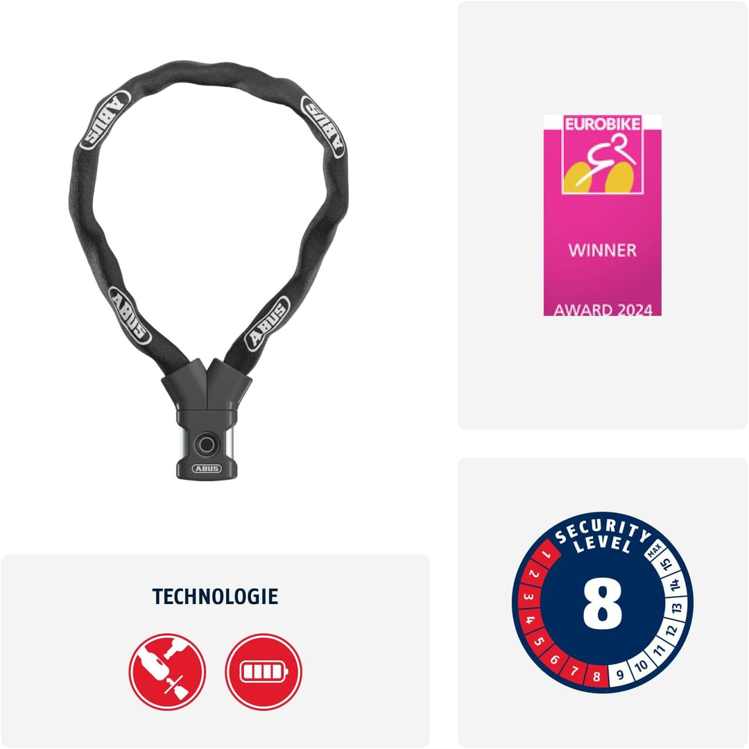 ABUS Kettenschloss YARDO 7807F mit Fingerprintsensor - schlüsselloses Öffnen per Fingerabdruck - wet
