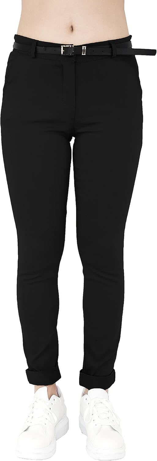 JOPHY & CO. Elastische Damen-Chino-Hose mit Gürtel (Artikelnummer: 3008) Regulär S Schwarz, Regulär