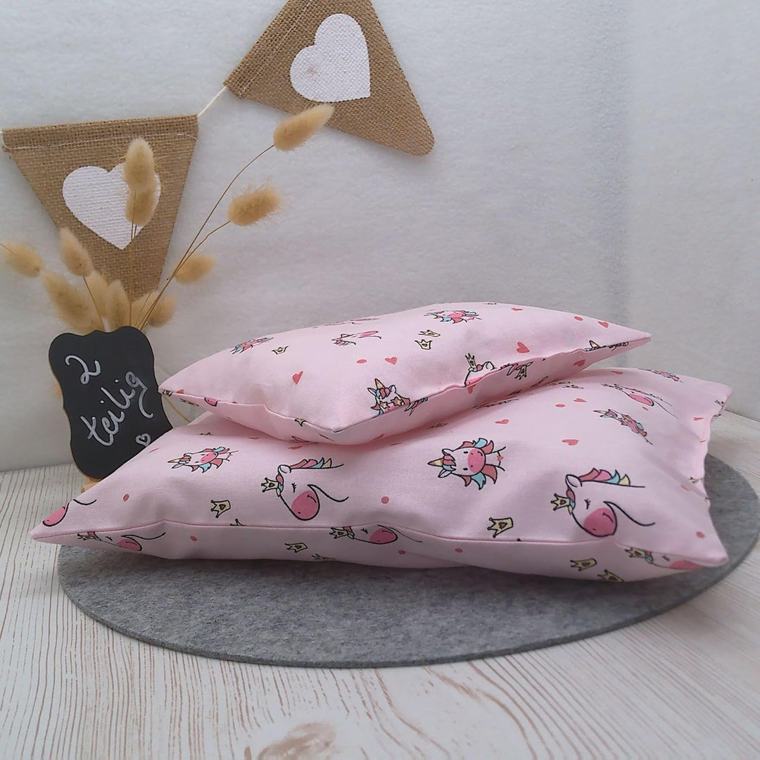 Puppenbettwäsche rosa Einhorn, Grosse Garnitur 33b x 40h, (33b x 40h), 33b x 40h