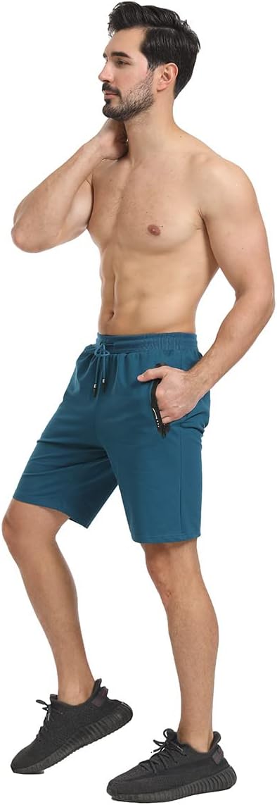 JustSun Sport Shorts Kurze Hosen Herren Baumwolle Mit ReissverschlussTaschen S Pfauenblau, S Pfauenb